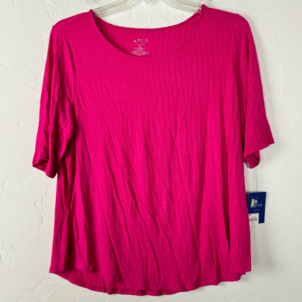 Kohls Apt 9 Shirt Knit Top Tee Essentials Dark Pink Solid Ribbed Scoop Neck Soft